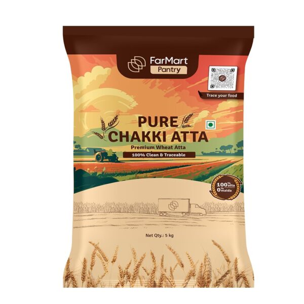 FarMart Pantry Pure Chakki Atta | 5 Kg | 100% Whole Wheat Atta | Rich in Protein & Fibre | 100% Pure & Natural
