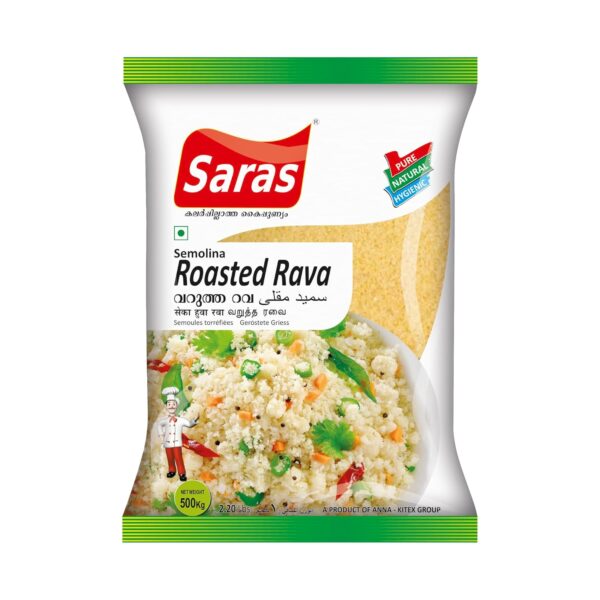 Saras Roasted Rava | Wheat Semonilna| Wheat Sooji | 500 KG (Pack of 3) I Sooji Uppma Rava INon Sticky Rava I